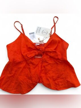 URBAN OUTFITTERS URBAN RENEWAL RED SUMMER TOP WITH Red Tie-Front TOP